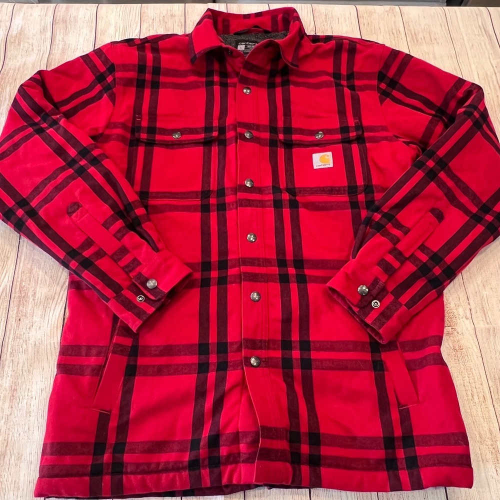 Carhartt NWOT Mens Red Black Plaid Lined Flannel Shirt Jacket Large